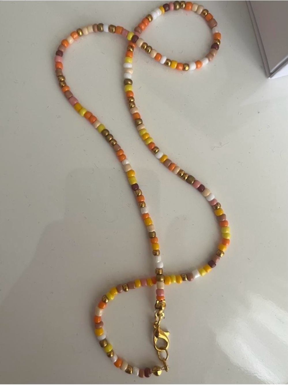 Handmade Multicolor Seed Bead Necklace - Yellow & Orange